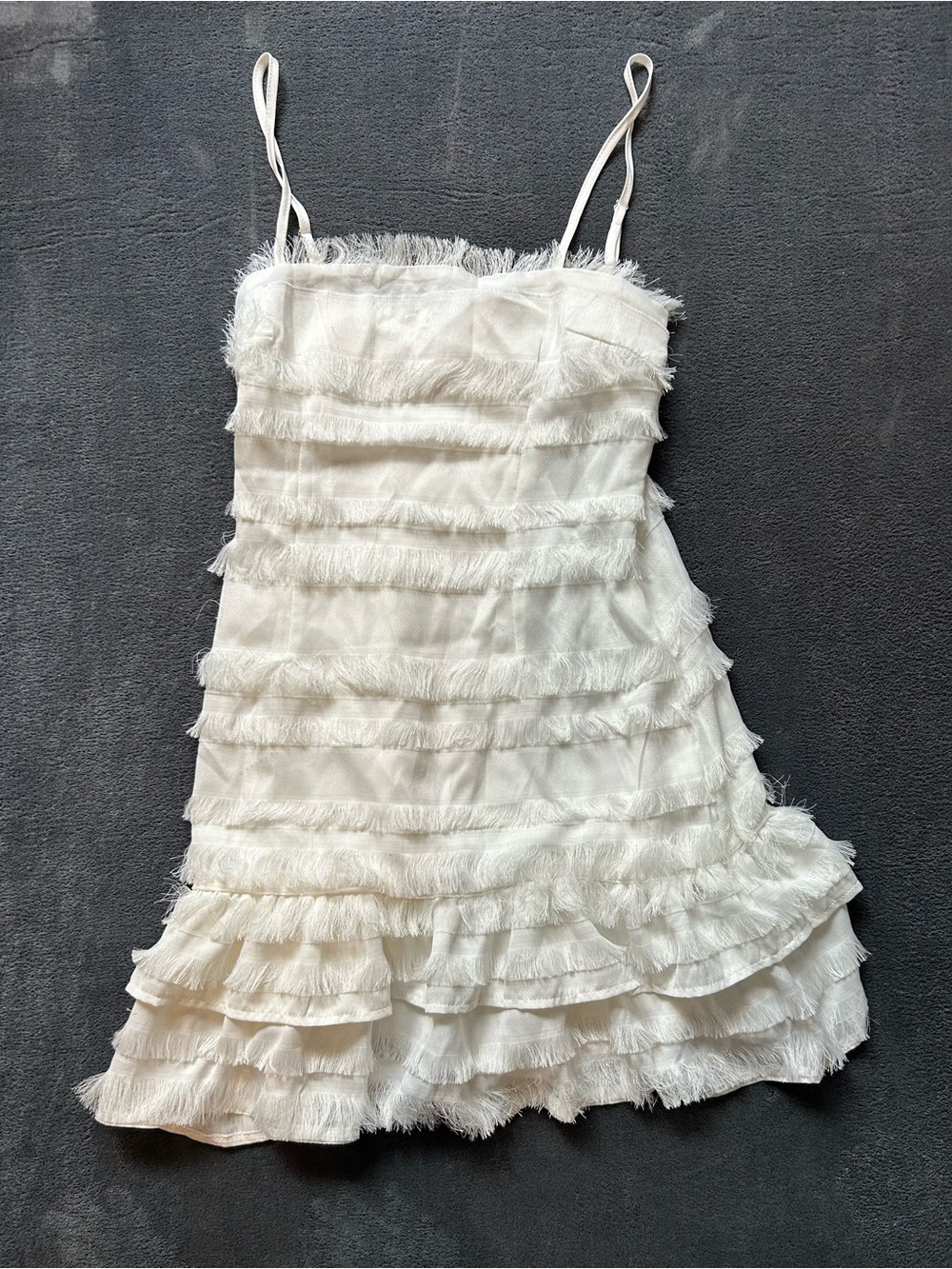 Princess Polly White Tiered Fringe Mini Dress